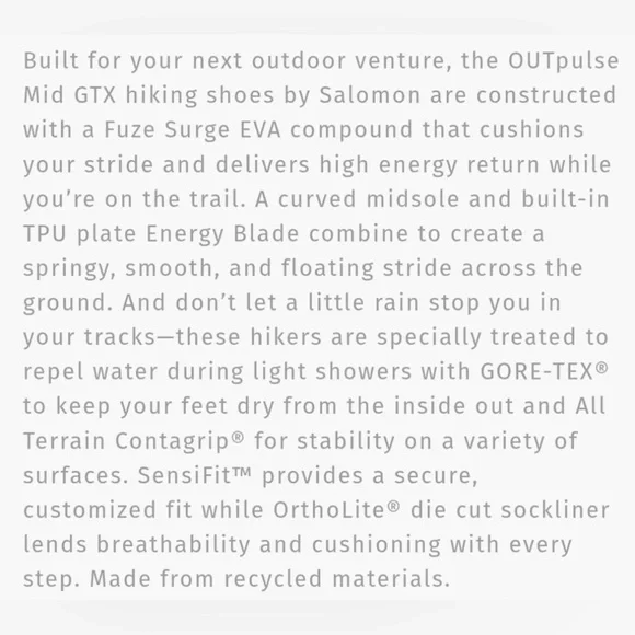 Salomon Outpulse Mid GTX Hiking Boots Men's 7.5 Womens 8.5 Grey - Picture 12 of 12